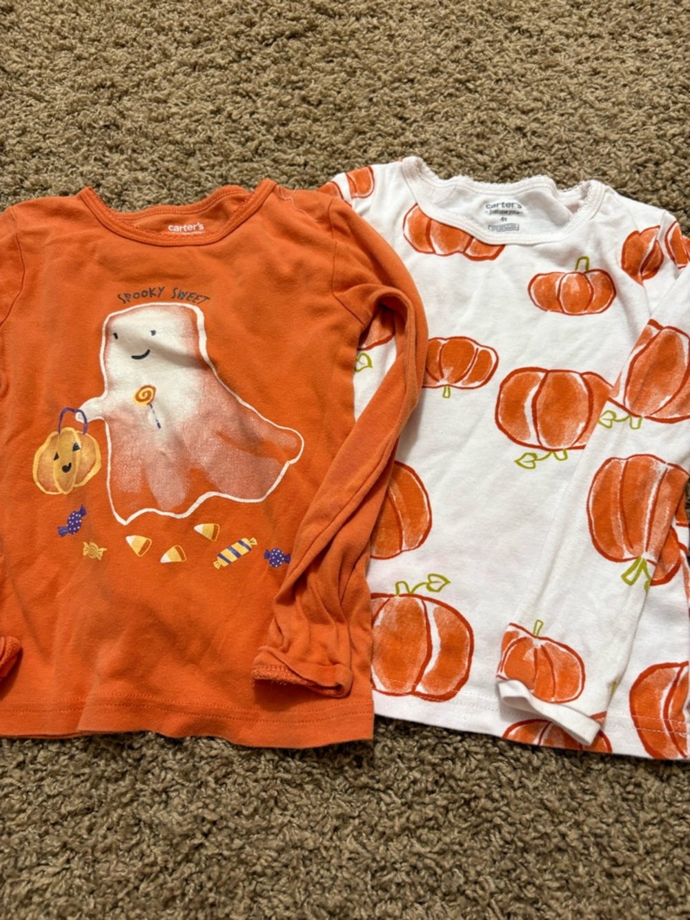 Carter's Orange & White Pumpkin Ghost Long-Sleeve Kids Tees - 2-Pack